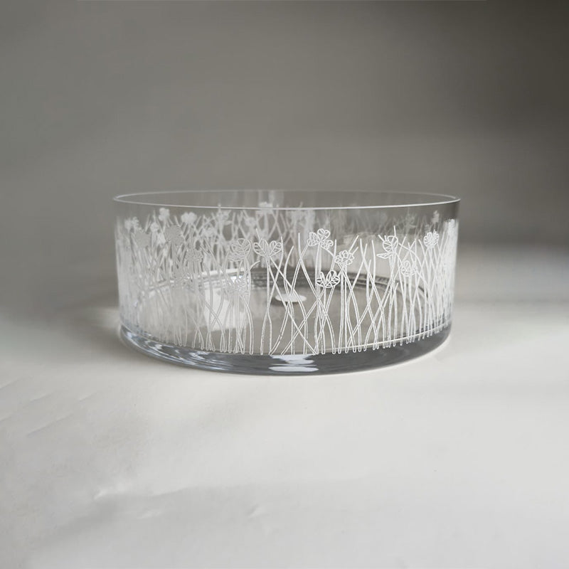 White Flying Botanical flower Glazed Satin 20 cm - وعاء تقديم بنقشة نباتية أبيض 20 سم