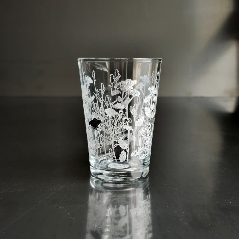 Silver Metallic Botanical flower Drinking Glass Set - طقم اكواب بنقشة نباتية معدني فضي
