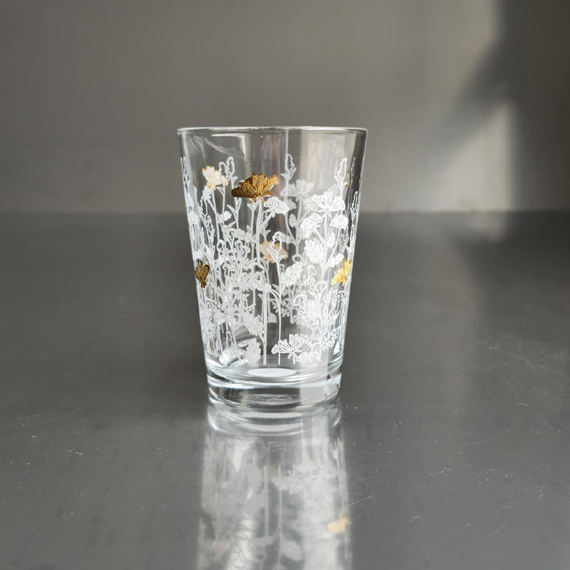 Gold Metallic Botanical flower Drinking Glass Set - طقم اكواب بنقشة نباتية معدني ذهبي
