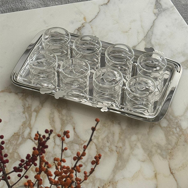 Botanical Rectangular Acrylic Tray with 8-Cup Holder and Lid - صينية مستطيلة بنقشة نباتية من الأكريليك مع حامل 8 أكواب وغطاء