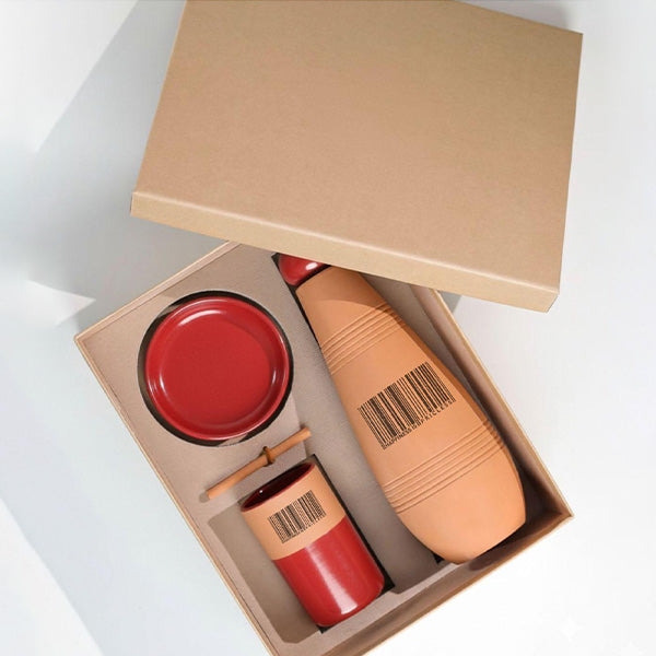 Al Kailane Set Maroon Happiness is pricless - طقم فخار عنابي