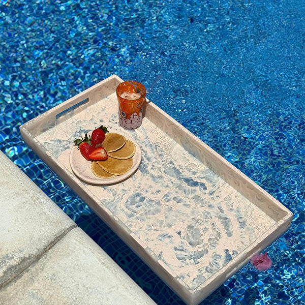 Beige , Large Rectangle Handled Tray - صينية كبيرة مستطيلة بمقبض, بيج