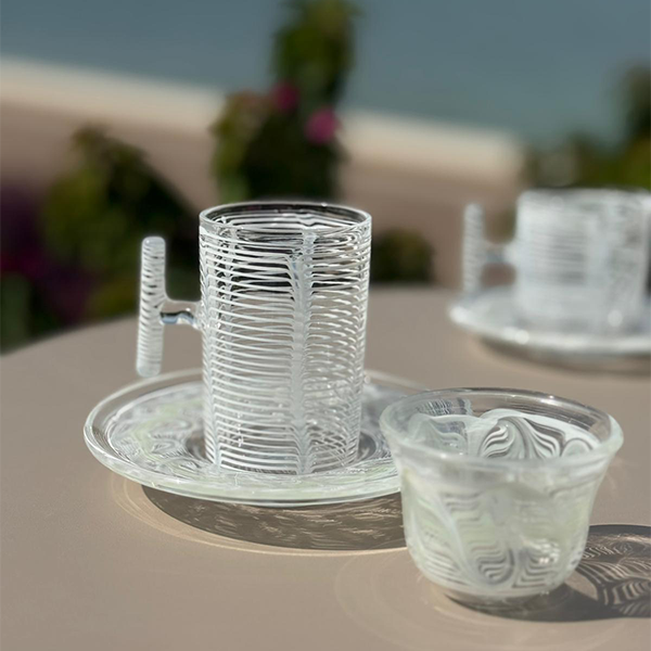 Istekana & Gahwa Set With Handles, White & Green - طقم استكانات شاي وقهوة ,أبيض و أخضر