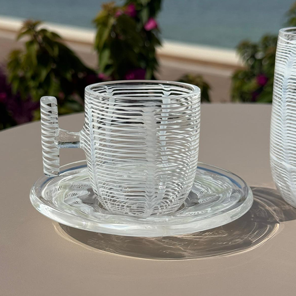 Espresso Cup/Saucer Set , White & Green - طقم اكواب إسبرسو مع صحن ,أبيض وأخضر