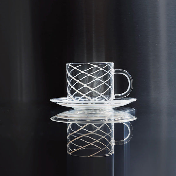 6 PC TEA CUP WITH SAUCER SWIRL WHITE STRIPES 6 PCS 11.5x6.5 CM - 6 قطع فناجين شاي مع صحن خطوط بيضاء 6 قطع 11.5x6.5 سم