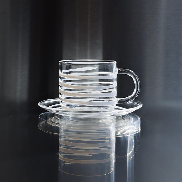 6 PC TEA CUP WITH SAUCER WHITE STRIPES 6 PCS 11.5x6.5 CM -6 قطع فناجين شاي مع صحن خطوط بيضاء 6 قطع 11.5 × 6.5 سم