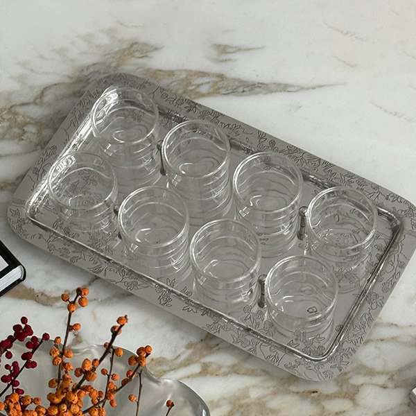 Forest Rect Tray with Acrylic Frame (8 Glasses with lid) - صينية Forest مستطيلة بإطار اكريلك (8 أكواب بغطاء)