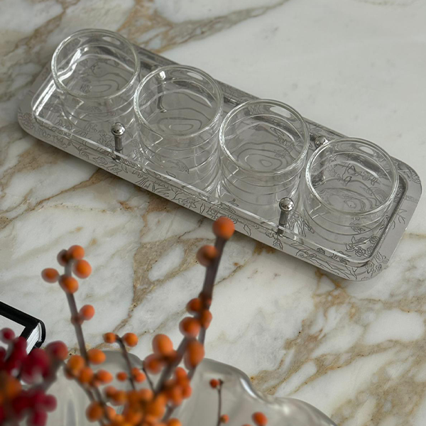 Forest Rectangular Narrow Tray WITH ACRYLIC 4 CUP HOLDER with LID - صينية مستطيلة نحيفه - 4 أكواب بغطاء