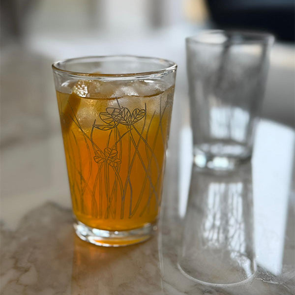 Silver Flying Botanical flower Drinking Glass Set -طقم اكواب بنقشة نباتية فضي