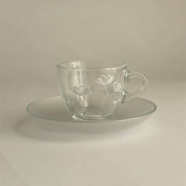Silver Botanical Espresso Cup ,Saucer - طقم اكواب إسبرسو مع صحن غير لامع بنقشة نباتية ,فضي