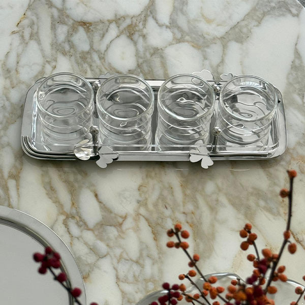 Botanical Rectangular Serving Tray with 4 Cups - صينية تقديم مستطيلة بوتانيكال مع 4 أكواب
