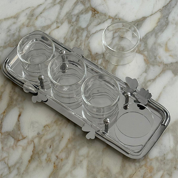 Botanical Rectangular Acrylic Tray with 4-Cup Holder and Lid - صينية مستطيلة بنقشة نباتية من الأكريليك مع حامل 4 أكواب وغطاء