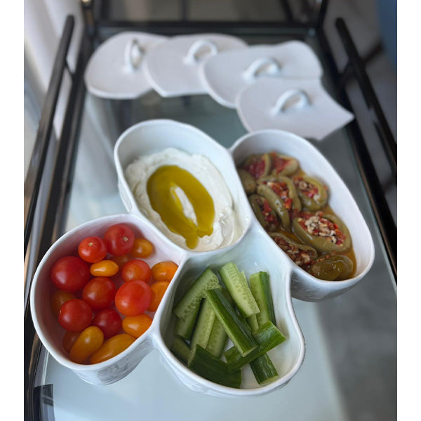 Attached Platter with Lid WHITE - طبق مرفق مع غطاء أبيض