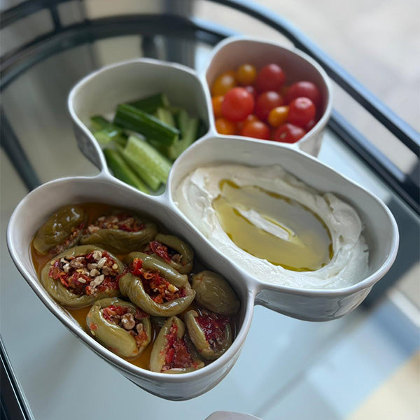 Attached Platter WHITE - طبق تقديم مقسم ابيض