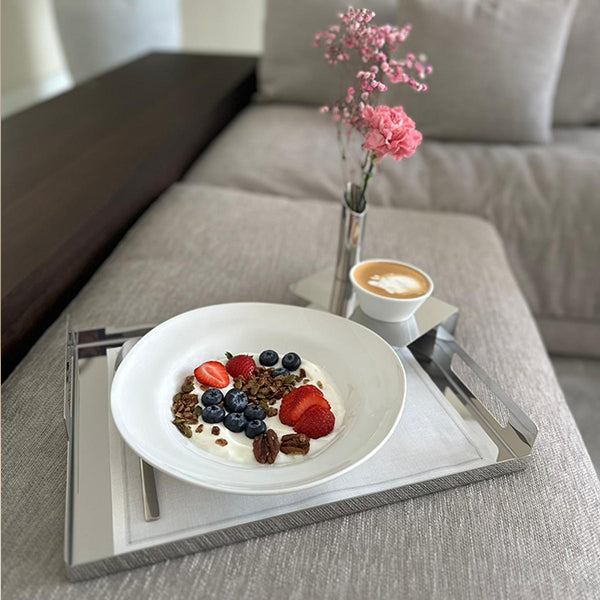 Tray Stainless Steel W/1CERAMIC CUP 42x33 CM