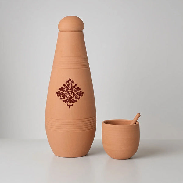 Water Drinking Pot With Cup - فخارة تنقية المياه ماسة مخملية عنابي
