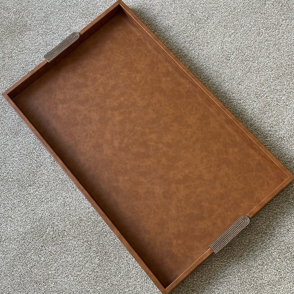 Tray with Metal Hands, Tan Color صينية مع مقابض معدنية, لون بني فاتح