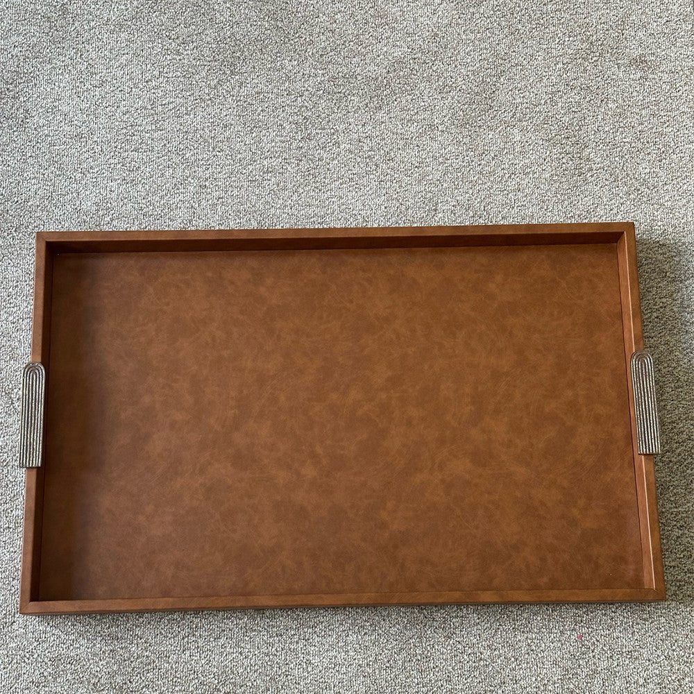 Tray with Metal Hands, Tan Color صينية مع مقابض معدنية, لون بني فاتح