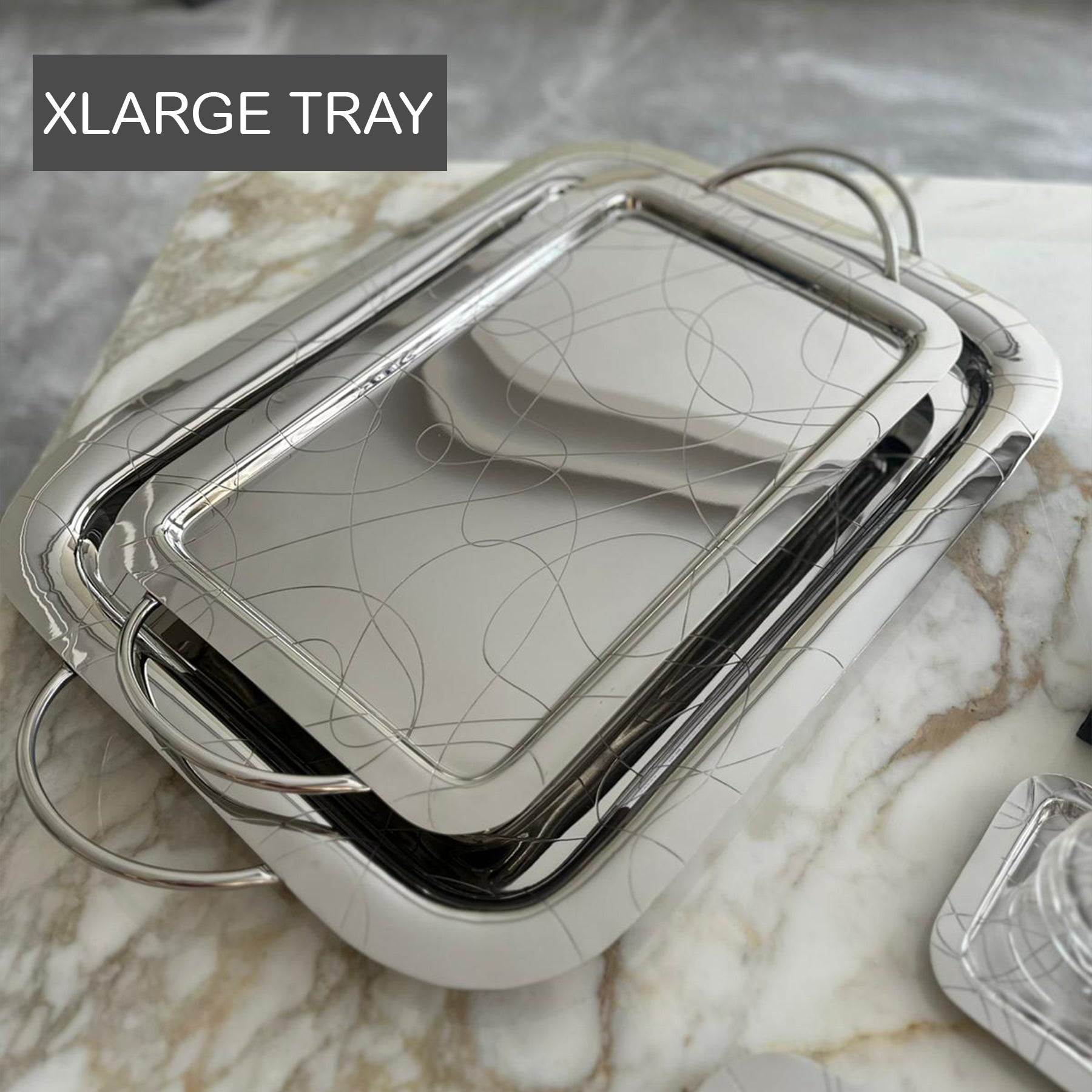 Abstract Rect Tray with Handle -XXL (56.5x42) CM - سم (56.5x42) XXL - صينية مستطيلة بمقبض