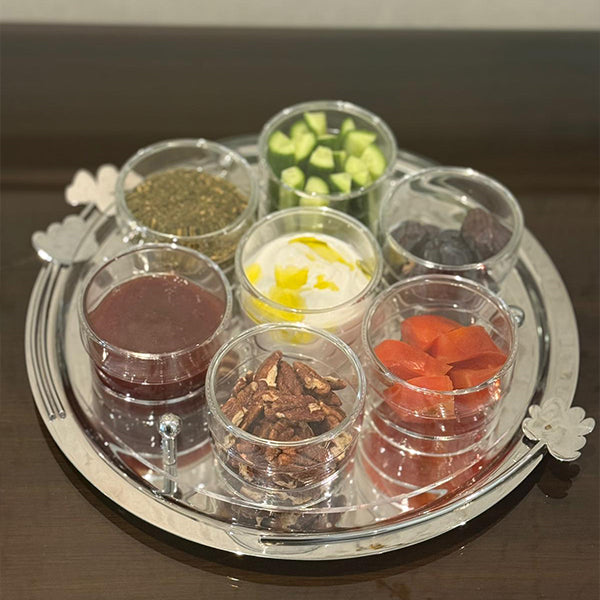 Botanical Round Serving Tray with 7 Cups - صينية تقديم دائرية بوتانيكال مع 7 أكواب