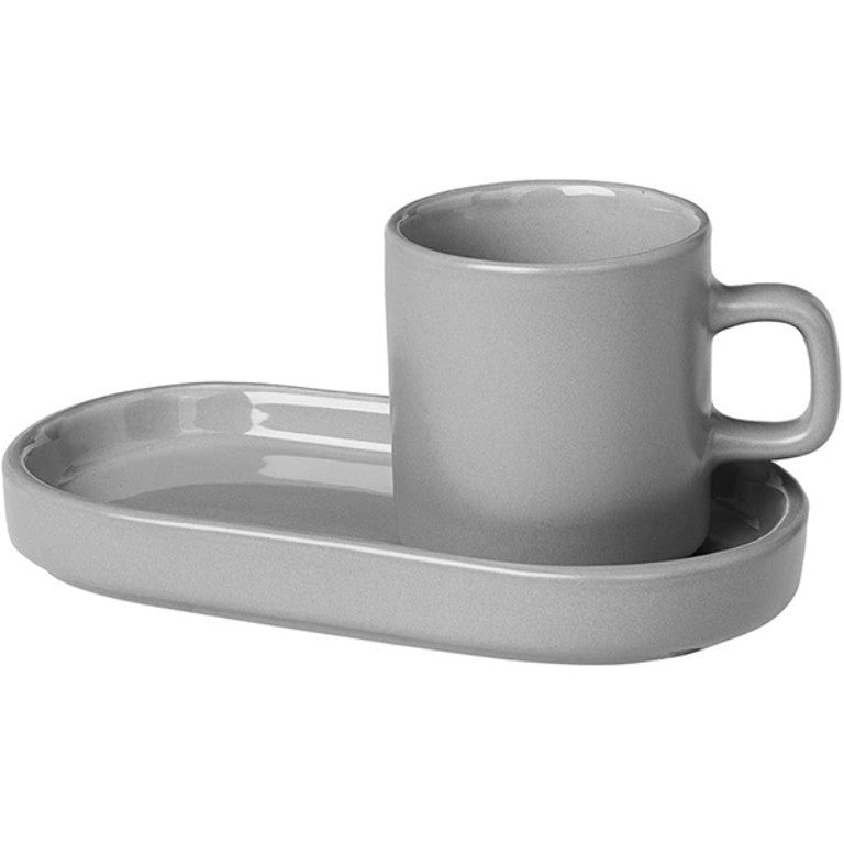 MIO Espresso Mug 50ml w/Saucer 2pcs, Grey Color - فنجان MIO اسبريسو 50مل مع صحن 2قطعة, لون رمادي