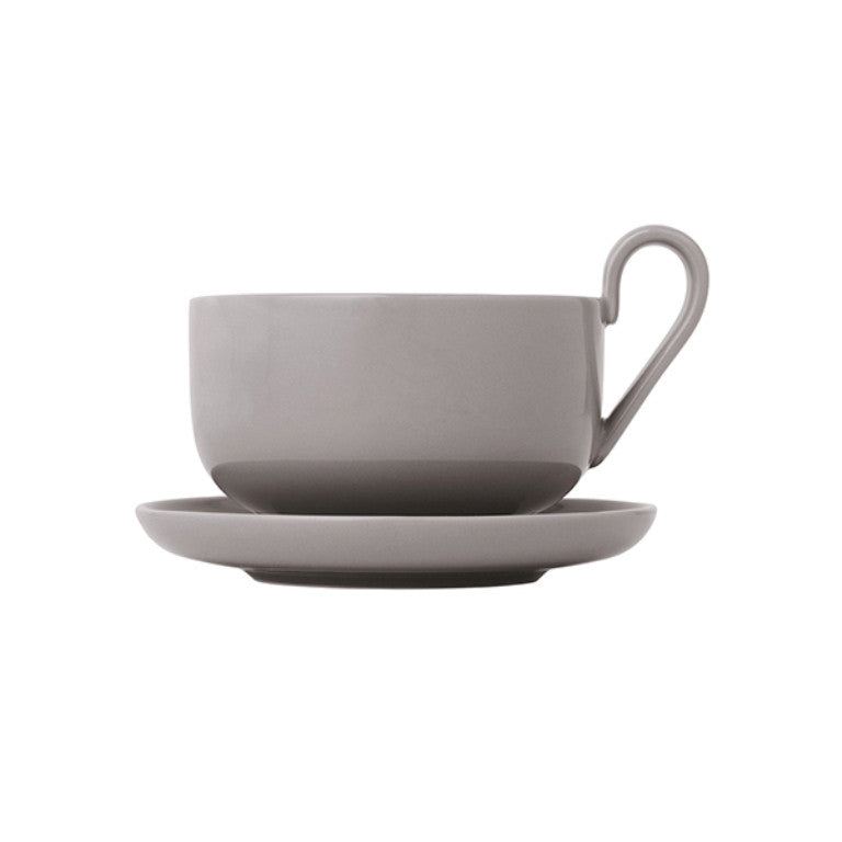 RO Set of 2 Tea Cups w/ Saucers, Mourning Dove Color - مجموعة 2 فناجين شاي مع صحونها, لون رمادي فاتح