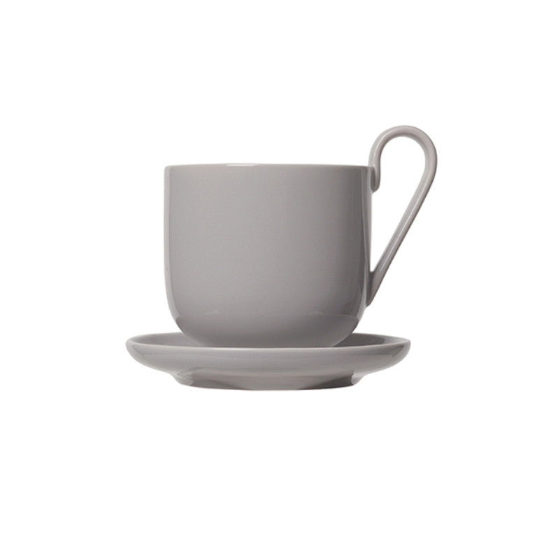 RO Set of 2 Coffee Cups w/ Saucers, Mourning Dove Color - مجموعة 2 فناجين قهوة مع صحونها, لون رمادي فاتح