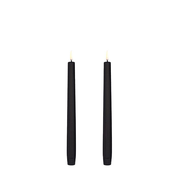 2PC LED TAPER CANDLE SET PLAIN BLACK SMOOTH 2.3x25cm - شمعات LED مضيئة 2.3xh25سم, لون أسود