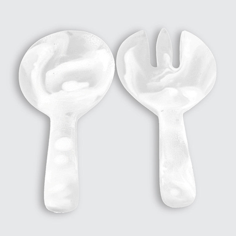 SHORT HANDLE SALAD SERVERS SET OF 2 PCS 20 x 10 CM WHITE - مجموعة ادوات السلطة 2قطعة 20x10سم, لون أبيض