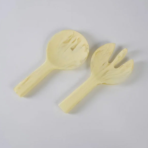 Short Handle Salad Servers 2pcs, Yellow - أدوات تقديم سلطة قطعتان - أصفر