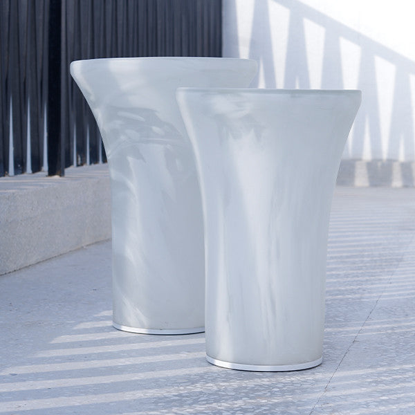 SET OF OFF WHITE MATT ALABESTER GLASS SIDE TABLE Ø30x43 CM and Ø35x52 CM - طاولة جانبية زجاجية غير لامعة , لون أوف وايت