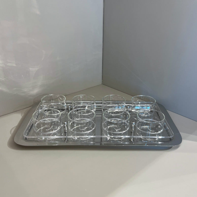 8 Glass Rectangular Tray Holder - حامل صينية مستطيلة  8 كوب