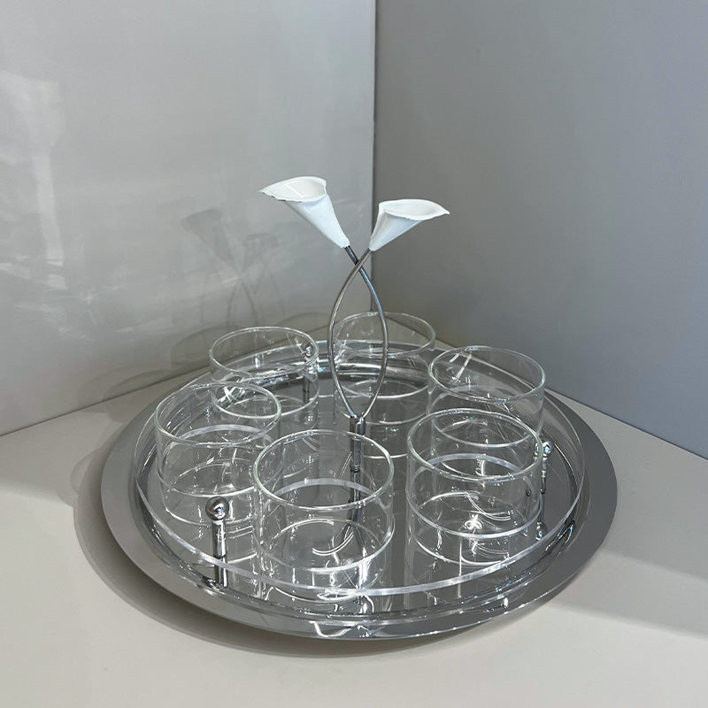 Calla Flower Round tray 6 glass- صينية دائرية كبيرة 12 كوب, وردة الكالا