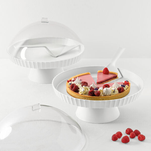 AGORA' Cake stand with Lid & Server , White Color - AGORA' حامل كيك مع غطاء وأداة تقديم الكيك ، لون أبيض