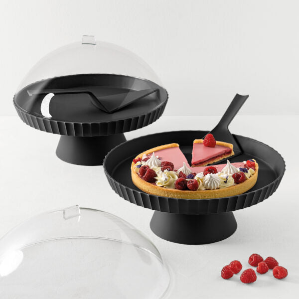 AGORA' Cake stand with Lid & Server , Carbon Black Color - AGORA' حامل كيك مع غطاء وأداة تقديم الكيك ، لون أسود