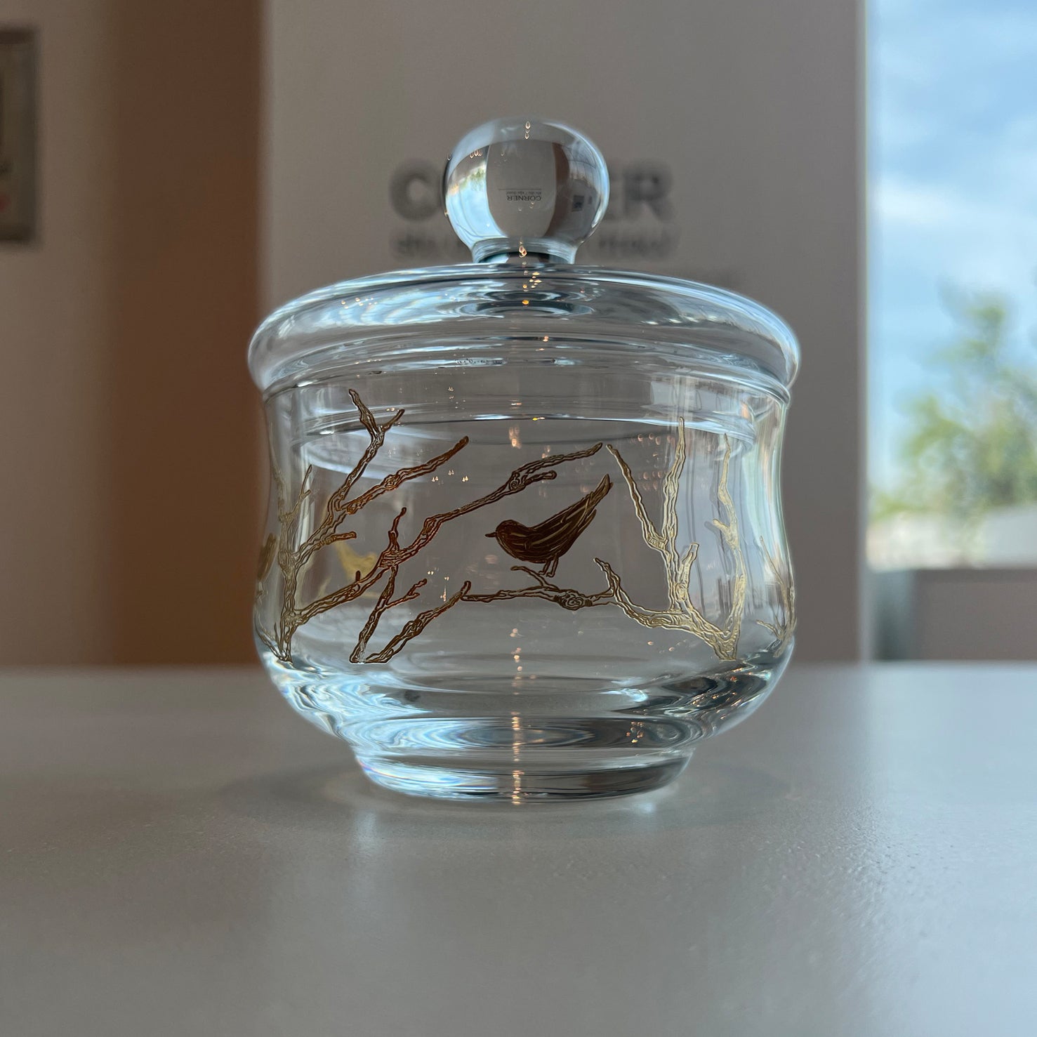 Bird Engraving Sugar Bowl, Gold Color - وعاء سكر بنقش طائر, ذهبي