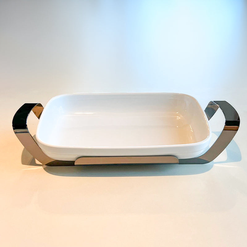 Shiny Black Rectangle Dish with holder medium- طبق مستطيل مع حامل أسود لامع/متوسط