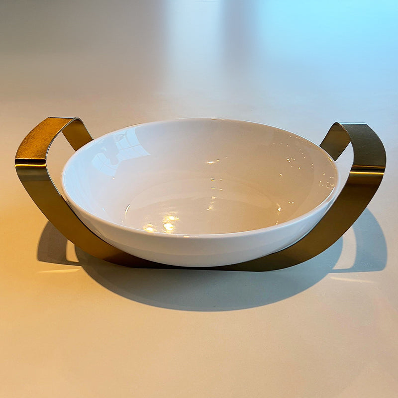 Gold Round Dish with holder medium - طبق دائري مع حامل ذهبي/متوسط