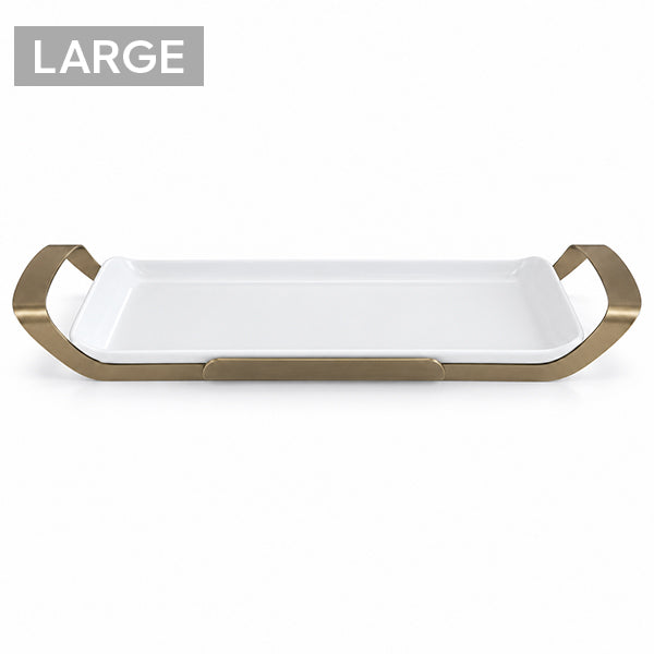Matt Gold Rectangle Dish with holder large - طبق مستطيل مع حامل ذهبي/كبير