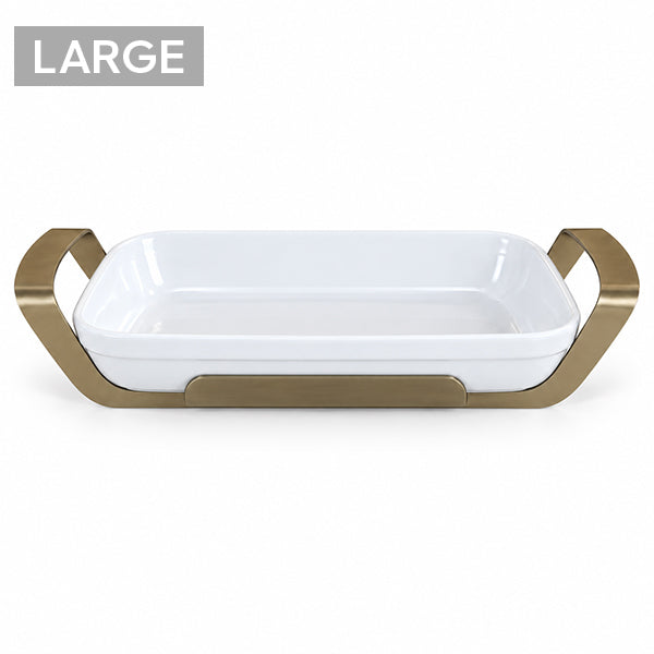 Matt Gold Rectangle Dish with holder large - طبق مستطيل مع حامل ذهبي/كبير