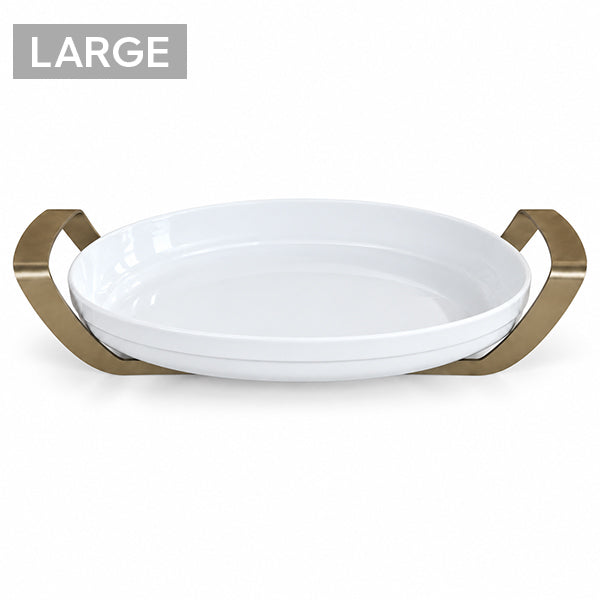 Matt Gold Oval Dish with holder Large - طبق بيضاوي مع حامل ذهبي/كبير