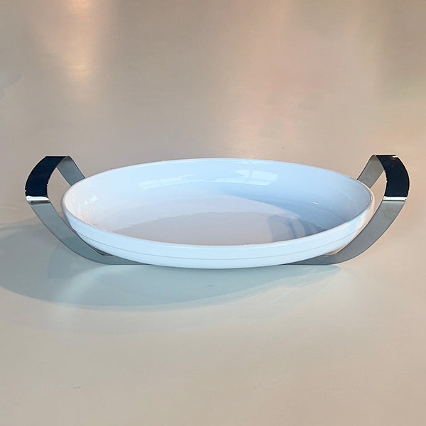 Shiny Black Oval Dish with holder Large - طبق بيضاوي مع حامل أسود لامع/كبير