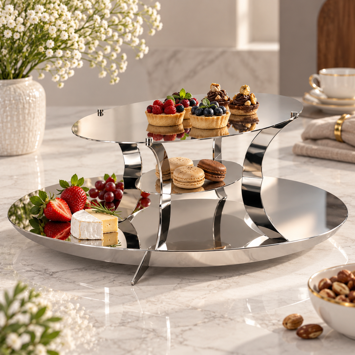 Stand Stainless Steel W/2 OVAL PLATES 60x34 CM