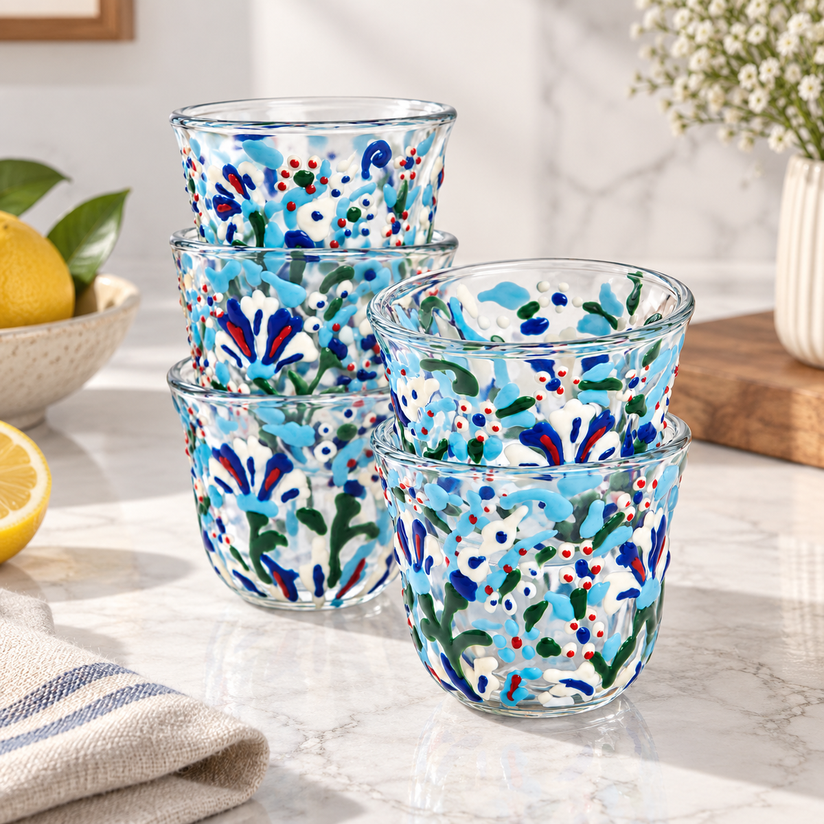 Blue Coffee Cups Set of 6 PCS - طقم فناجين قهوة أزرق مكون من 6 قطع