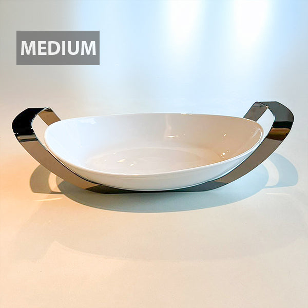 Shiny Black Oval Dish with holder small - طبق بيضاوي مع حامل أسود لامع/صغير