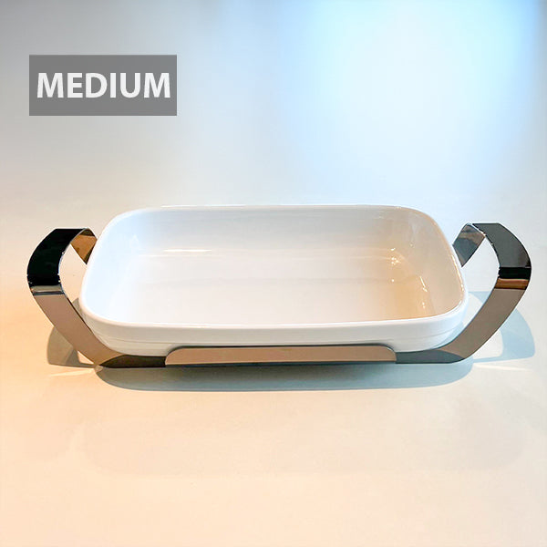 Shiny Black Rectangle Dish with holder medium- طبق مستطيل مع حامل أسود لامع/متوسط