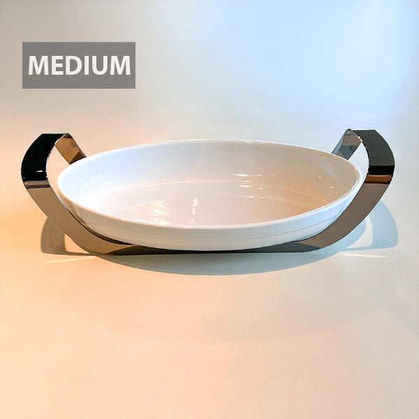 Shiny Black Oval Dish with holder medium - طبق بيضاوي مع حامل أسود لامع/متوسط