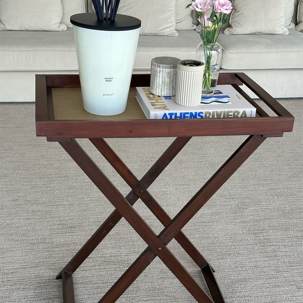 Set of 3 Trays with Wooden Folding Stand, Black Color مجموعة صواني مكونة من 3 قطع مع حامل خشبي قابل للطي, لون أسود