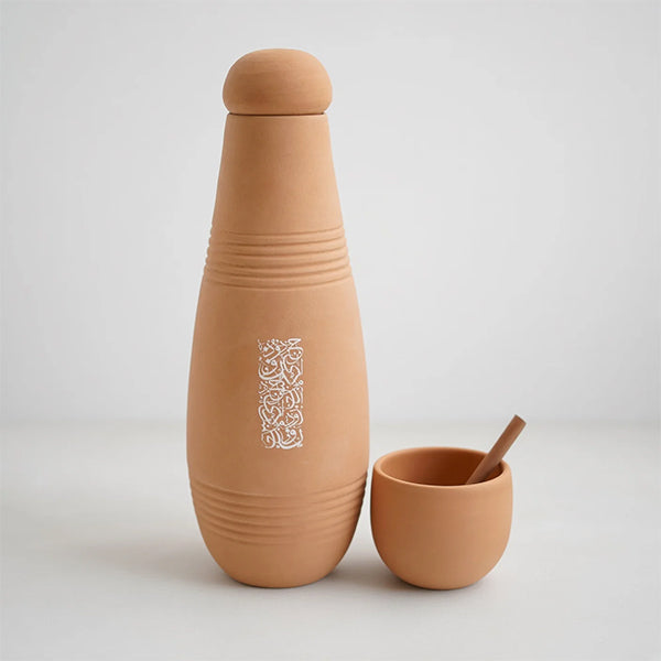 Water Drinking Pot With Cup ,White - فخارة تنقية المياه , أبيض