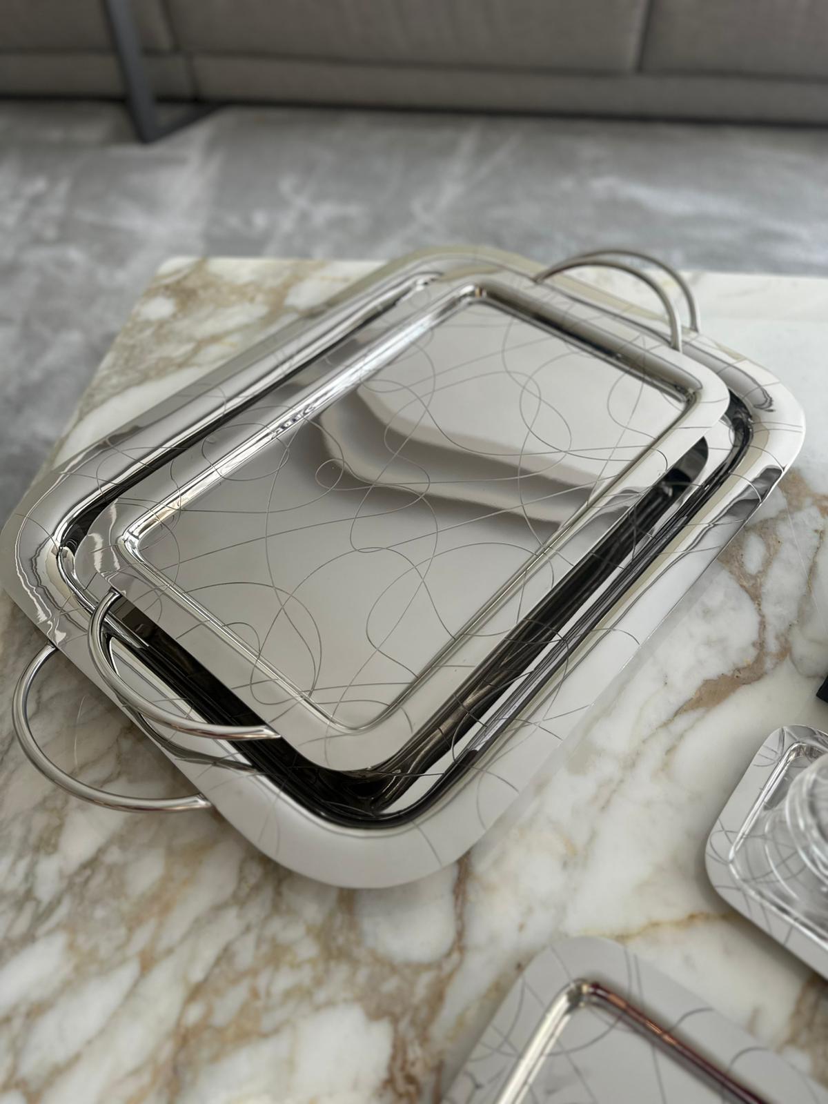 Abstract Rect Tray with Handle -XXL (56.5x42) CM - سم (56.5x42) XXL - صينية مستطيلة بمقبض